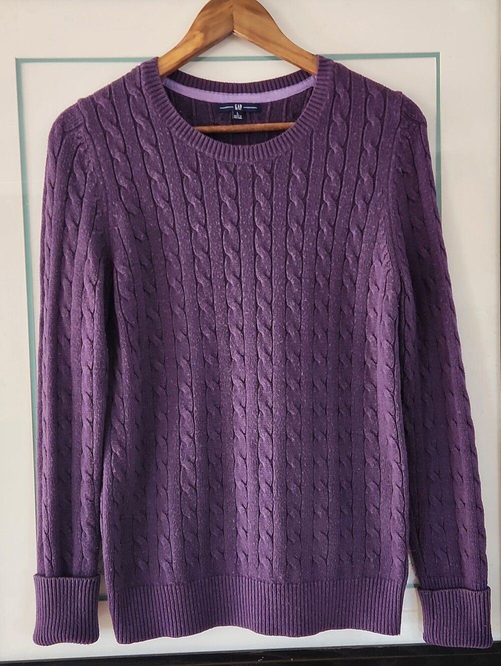 GAP COTTON WOOL BLEND PURPLE CABLE KNIT FISHERMAN Y2K VINTAGE MINIMALISM